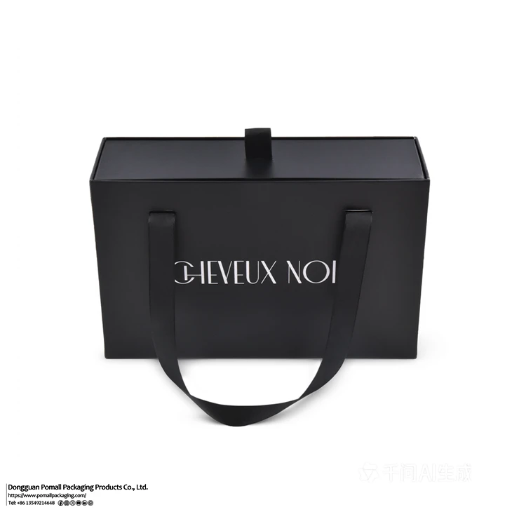 Black Apparel Drawer Box With Ribbon Handles factory